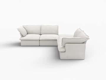 Deluxe Linen Cloud Sectional Sofas Covers | White Linen and Cotton Sofa Cover for 4-Seater with 1-Ottoman