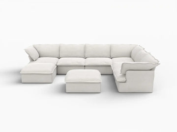 Deluxe Linen Cloud Sectional Sofas Covers | White Linen and Cotton Sofa Cover for 6-Seater with 2-Ottoman