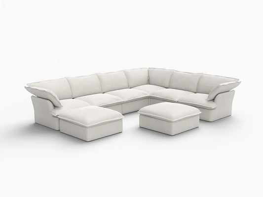 Deluxe Linen Cloud Sectional Sofas Covers | White Linen and Cotton Sofa Cover for 6-Seater with 2-Ottoman