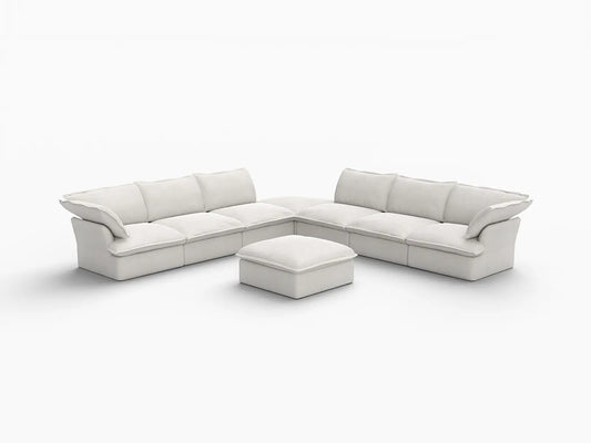 Deluxe Linen Cloud Sectional Sofas Covers | White Linen and Cotton Sofa Cover for 6-Seater with 2-Ottoman