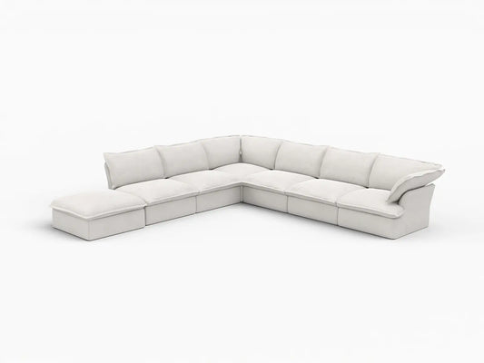 Deluxe Linen Cloud Sectional Sofas Covers | White Linen and Cotton Sofa Cover for 6-Seater with 1-Ottoman