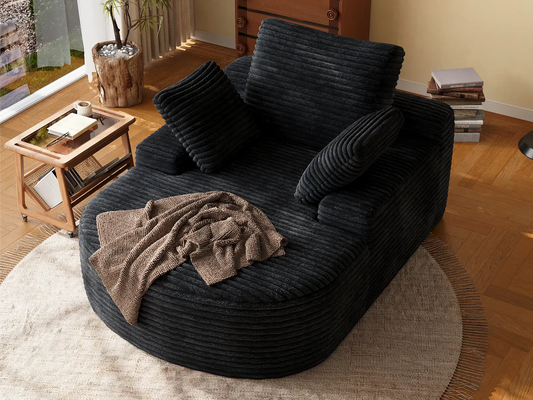 Essential 1-Seater Black Small Space Single Sofa | 1-Piece, Corduroy Fabric, Chaise-Style Comfort, Compact Design