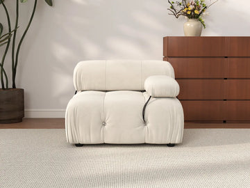Éther Beige 1-Seater Single Sofa | 1-Piece, Velvet Fabric, Fixed Upholstery