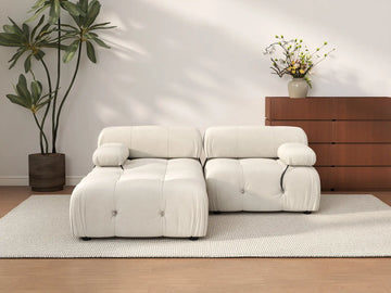 Éther Beige 2-Seater Chaise Sectionals | 3-Piece (includes 1 ottoman), Velvet Fabric, Fixed Upholstery