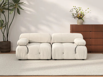 Éther Beige 2-Seater Loveseats | 2-Piece, Velvet Fabric, Fixed Upholstery