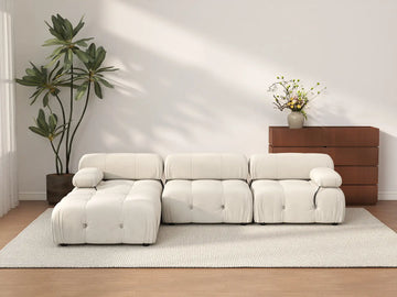 Sofá modular en forma de L Matrix de 3 plazas, color beige | 4 piezas (incluye 1 otomana), tela de terciopelo, gran capacidad.