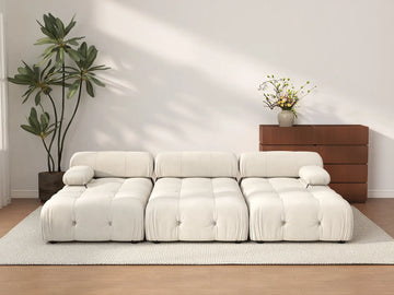 Éther Beige 3-Seater Pit Sectionals | 6-Piece (includes 3 ottomans), Velvet Fabric, Fixed Upholstery