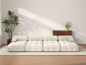 Éther Beige 4-Seater Pit Sectionals | 8-Piece (includes 4 ottomans), Velvet Fabric, Fixed Upholstery