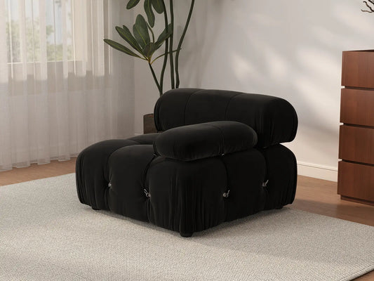 Éther Black 1-Seater Single Sofa | 1-Piece, Velvet Fabric, Fixed Upholstery
