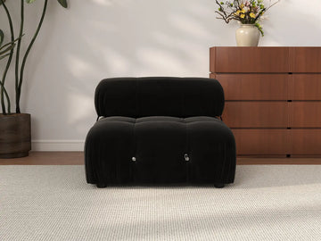 Éther Black 1-Seater Single Sofa | 1-Piece, Velvet Fabric, Fixed Upholstery
