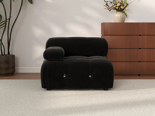 Éther Black 1-Seater Single Sofa | 1-Piece, Velvet Fabric, Fixed Upholstery
