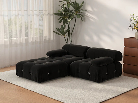 Éther Black 2-Seater Chaise Sectionals | 3-Piece (includes 1 ottoman), Velvet Fabric, Fixed Upholstery