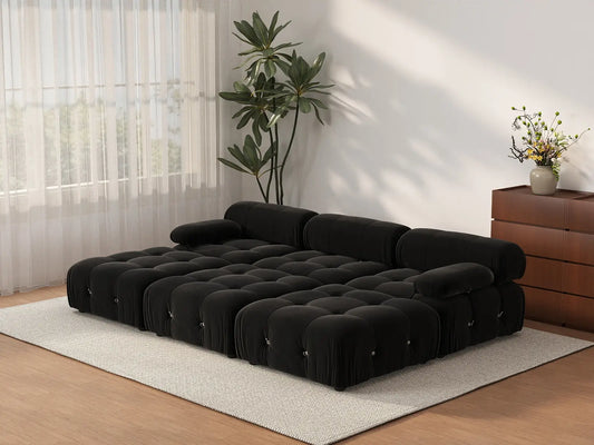 Éther Black 3-Seater Pit Sectionals | 6-Piece (includes 3 ottomans), Velvet Fabric, Fixed Upholstery