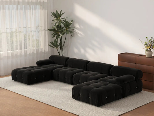 Sofá modular en forma de U Matrix de 4 plazas, color negro | Juego de 6 piezas (incluye 2 otomanas), tapizado en terciopelo, gran capacidad.