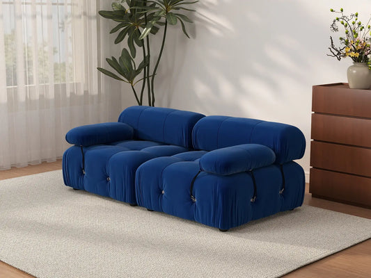 Éther Blue 2-Seater Loveseats | 2-Piece, Velvet Fabric, Fixed Upholstery