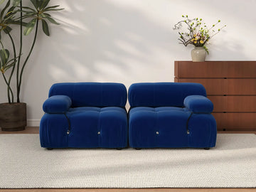 Éther Blue 2-Seater Loveseats | 2-Piece, Velvet Fabric, Fixed Upholstery