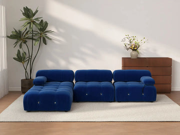 Éther Blue 3-Seater L-Shaped Sectionals | 4-Piece (includes 1 ottoman), Velvet Fabric, Fixed Upholstery
