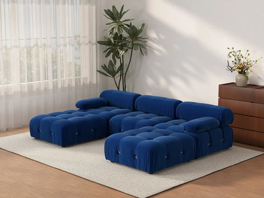 Éther Blue 3-Seater U-Shaped Sectionals | 5-Piece (includes 2 ottomans), Velvet Fabric, Fixed Upholstery