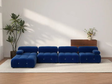 Sofá modular en forma de L Matrix de 4 plazas, color azul | 5 piezas (incluye 1 otomana), tela de terciopelo, gran capacidad.