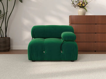 Éther Green 1-Seater Single Sofa | 1-Piece, Velvet Fabric, Fixed Upholstery