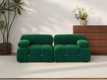 Éther Green 2-Seater Loveseats | 2-Piece, Velvet Fabric, Fixed Upholstery