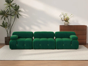 Éther Green 3-Seater Couch Sectionals | 3-Piece, Velvet Fabric, Fixed Upholstery