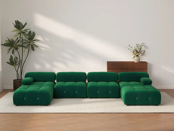 Éther Green 4-Seater U-Shaped Sectionals | 6-Piece (includes 2 ottomans), Velvet Fabric, Fixed Upholstery