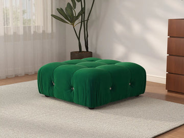 Éther Green Ottomans | 1-Piece (includes 1 ottoman), Velvet Fabric, Fixed Upholstery