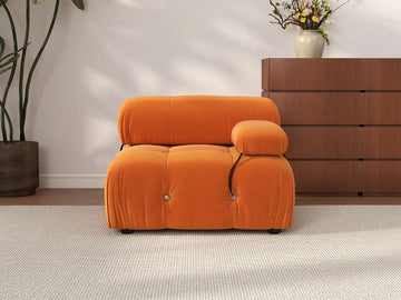 Éther Orange 1-Seater Single Sofa | 1-Piece, Velvet Fabric, Fixed Upholstery