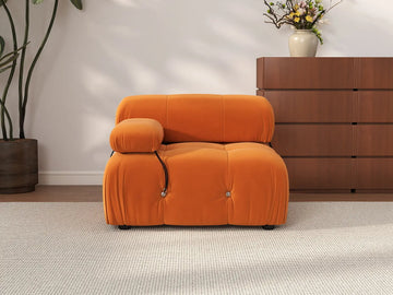 Éther Orange 1-Seater Single Sofa | 1-Piece, Velvet Fabric, Fixed Upholstery