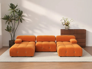 Éther Orange 3-Seater U-Shaped Sectionals | 5-Piece (includes 2 ottomans), Velvet Fabric, Fixed Upholstery
