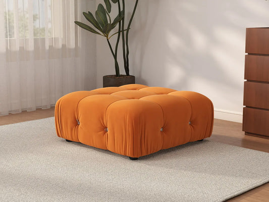 Éther Orange Ottomans | 1-Piece (includes 1 ottoman), Velvet Fabric, Fixed Upholstery