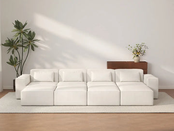 Forma Beige 4-Seater Pit Sectionals | 8-Piece (includes 4 ottomans), Cloud Velvet Fabric, Fixed Upholstery