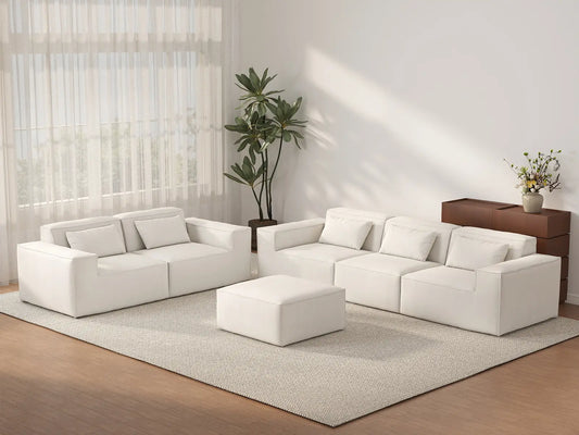 Forma Beige 5-Seater Sofa Sets | 6-Piece (includes 1 ottoman), Cloud Velvet Fabric, Fixed Upholstery
