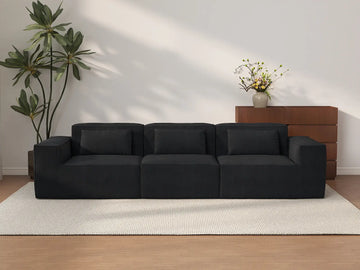 Forma Black 3-Seater Couch Sectionals | 3-Piece, Cloud Velvet Fabric, Fixed Upholstery