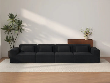 Forma Black 4-Seater Couch Sectionals | 4-Piece, Cloud Velvet Fabric, Fixed Upholstery