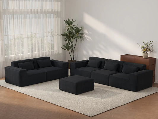 Forma Black 5-Seater Sofa Sets | 6-Piece (includes 1 ottoman), Cloud Velvet Fabric, Fixed Upholstery