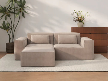 Sofá modular seccional Matrix de 2 plazas con chaise longue, color marrón | 3 piezas (incluye 1 otomana), tela Cloud Velvet, ideal para espacios pequeños.