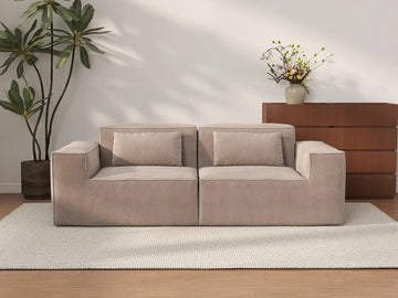 Sofá modular de dos plazas Matrix, color marrón | 2 piezas, tela Cloud Velvet, para espacios pequeños