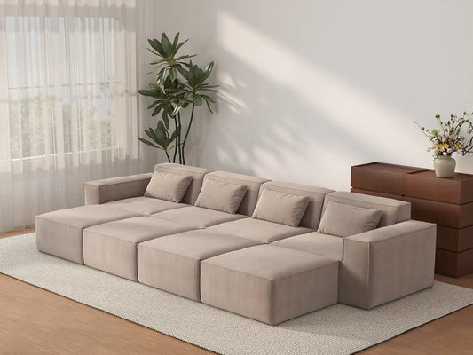 Forma Brown 4-Seater Pit Sectionals | 8-Piece (includes 4 ottomans), Cloud Velvet Fabric, Fixed Upholstery