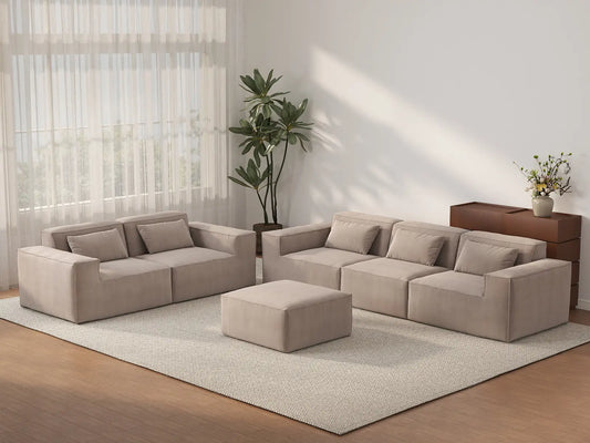 Forma Brown 5-Seater Sofa Sets | 6-Piece (includes 1 ottoman), Cloud Velvet Fabric, Fixed Upholstery