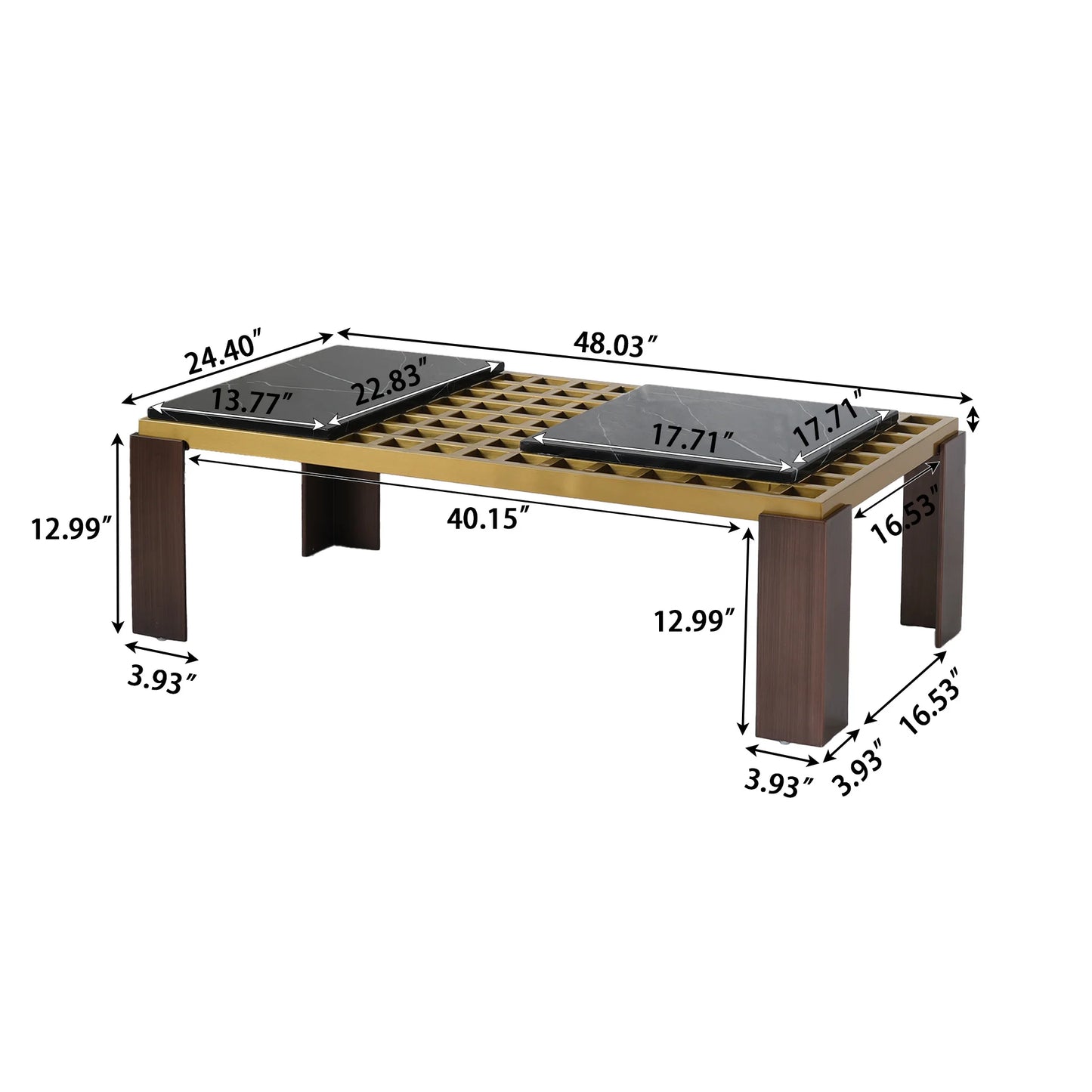 Grandeur Faux Marble Coffee Table | 48" Yellow Rectangular With Removeable Marble Slab