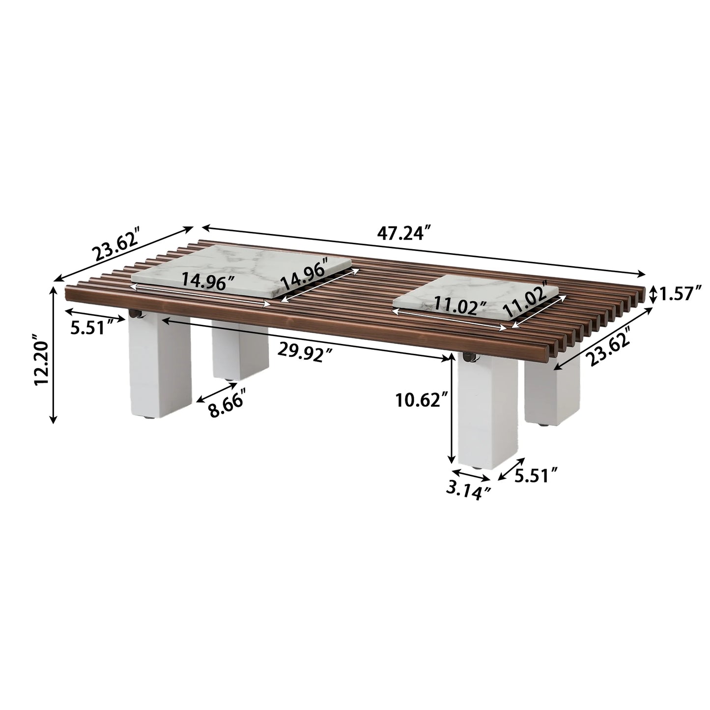 Grandeur Faux Marble Coffee Table | 48" Copper Rectangular With Removeable Marble Slab