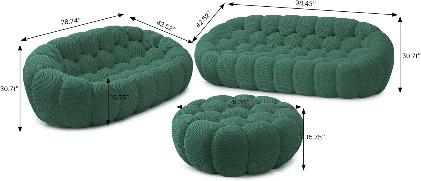 Essential Floor Sofas | Green 3D Knitted Fabric L shaped Sectionals 5-seaters with 1 Ottoman