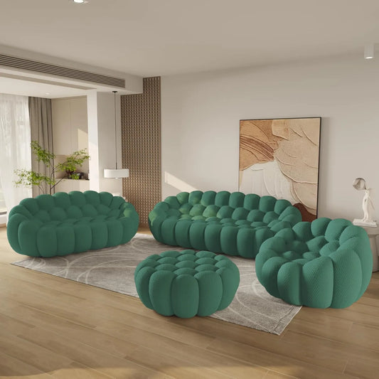 Essential Floor Sofas | 4-Piece Green 3D Knitted Fabric Sofa Sets 3-seater