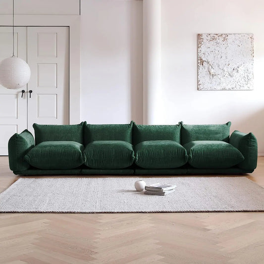 Sofás seccionales modernos Matrix | Sofá seccional de 4 piezas de chenilla verde.