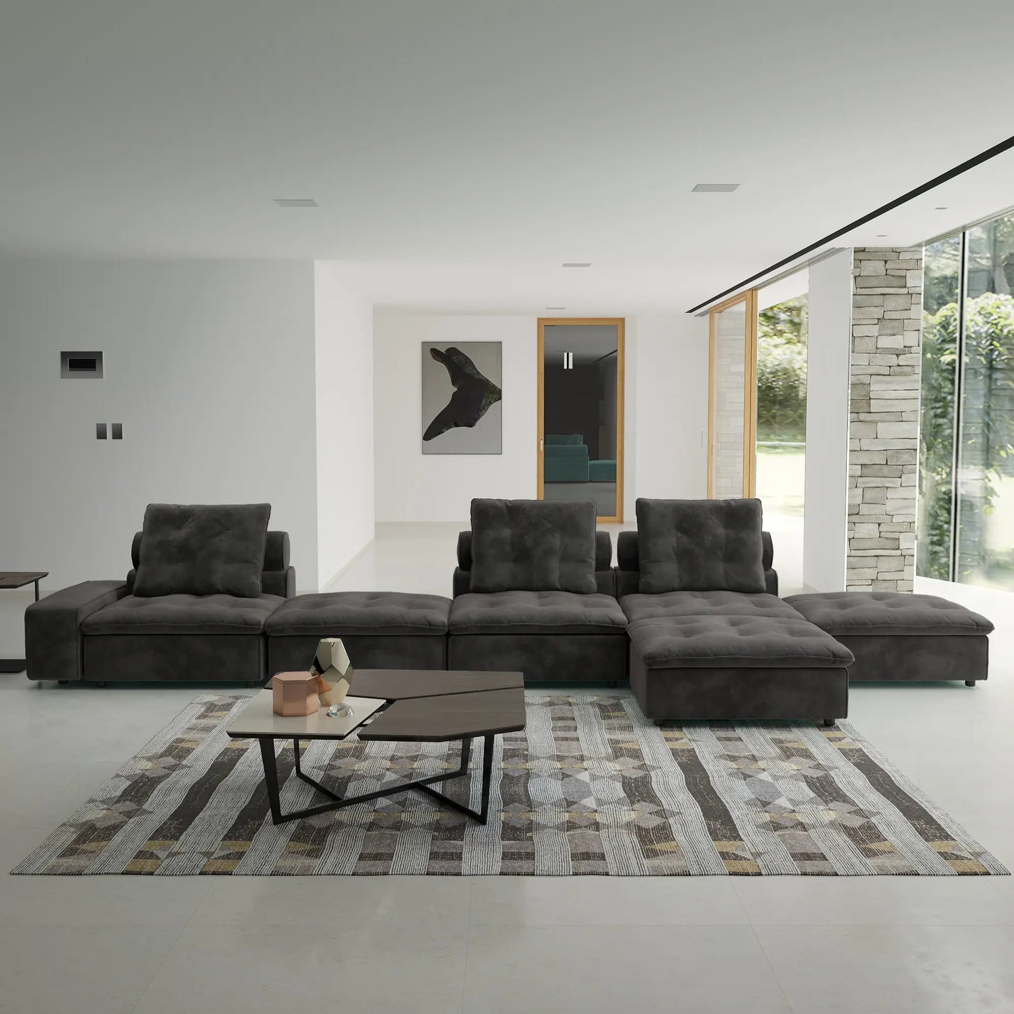 Deluxe Adjustable Cloud Sectional Sofas | Grey Frosted Velvet Couch Sectionals 3-seaters