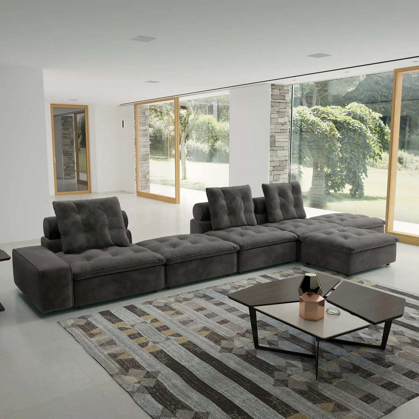 Deluxe Adjustable Cloud Sectional Sofas | Grey Frosted Velvet Couch Sectionals 3-seaters
