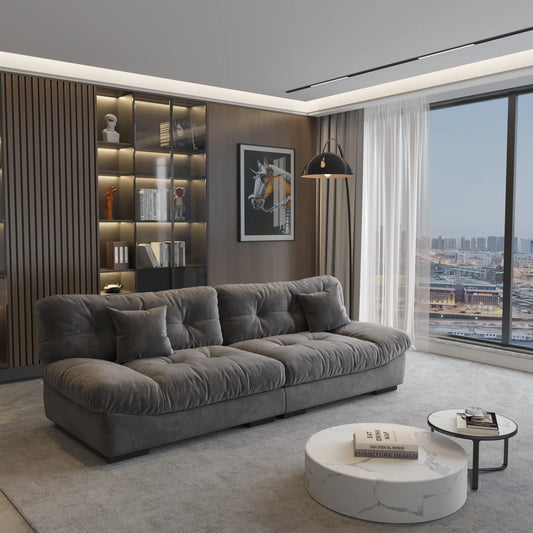 Sofás Loveseat Essential Lazy | Loveseats de dos piezas de terciopelo gris esmerilado, 2 plazas, 105"