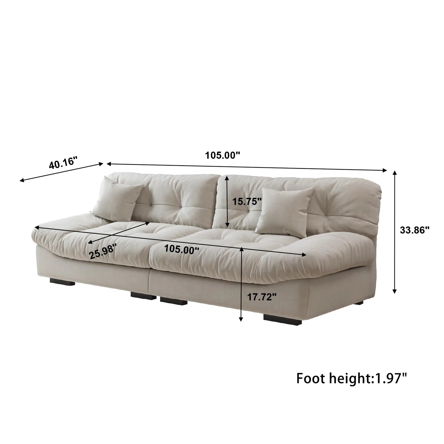 Essential Loveseat Lazy Sofas | Beige Frosted Velvet Loveseats 2-seaters 105"